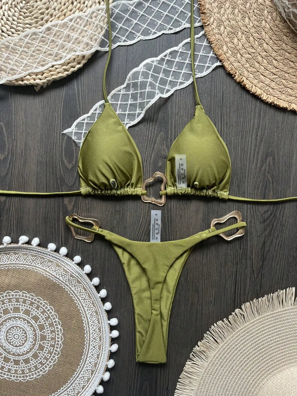 New Sexy Bikini Solid Color Lace-up Split Two-piece Swimsuit for Women