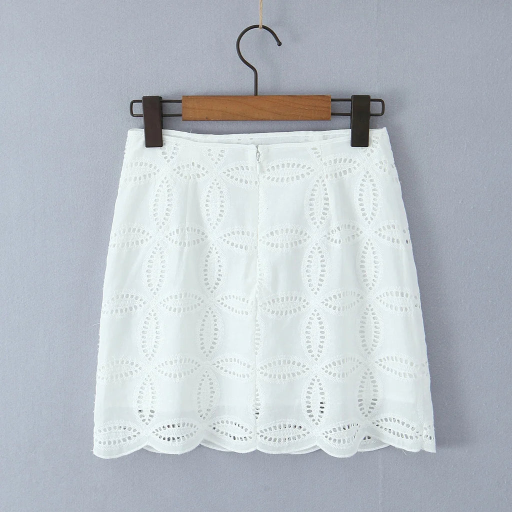 Foridol Summer Casual White Lace Dress Set for Women Hollow Out Embroidery Skirt Outfits 2 Pcs Loose Beach New Suit Skirt Set