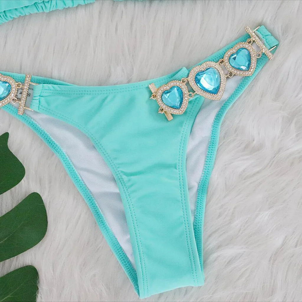 Diamond Rhinestone Bikini  Female Swimsuit Women Swimwear Two-Pieces Bikini Set With Hairbands Bather Bathing Suit Swim V3047G