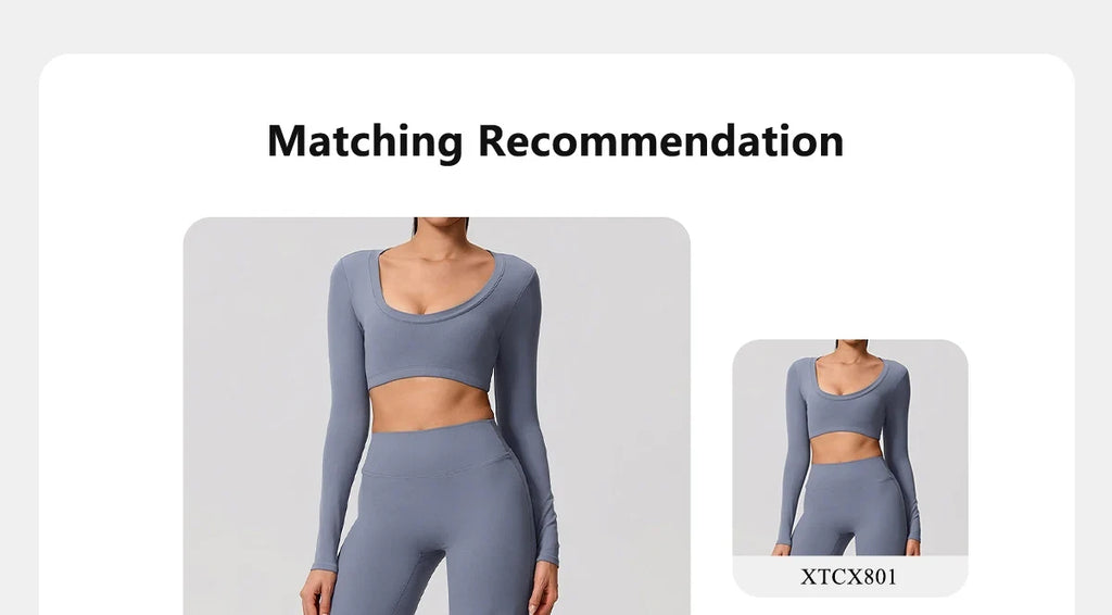 Hearuisavy Sports Set 2Pcs Women's  Long Sleeve Backless Fitted Fitness Top Push Up Pilates Yoga Top Wide Leg Straight Leg Pants