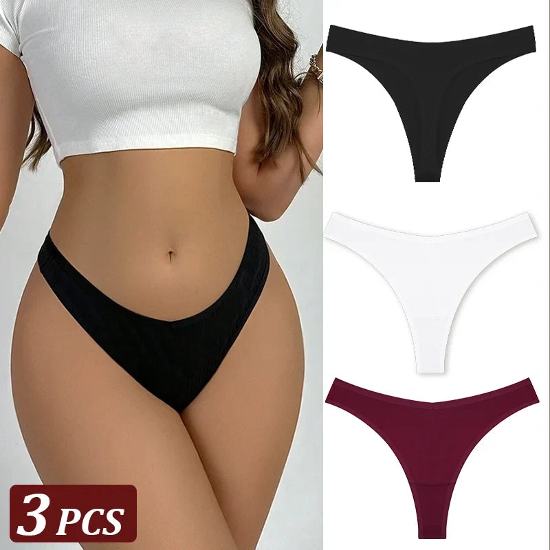 3PCS Seamless Thong Cotton Women Thin Strap Low Waist High Flexibility Panties Sexy Underwear Ladies Briefs T-back Soft Women