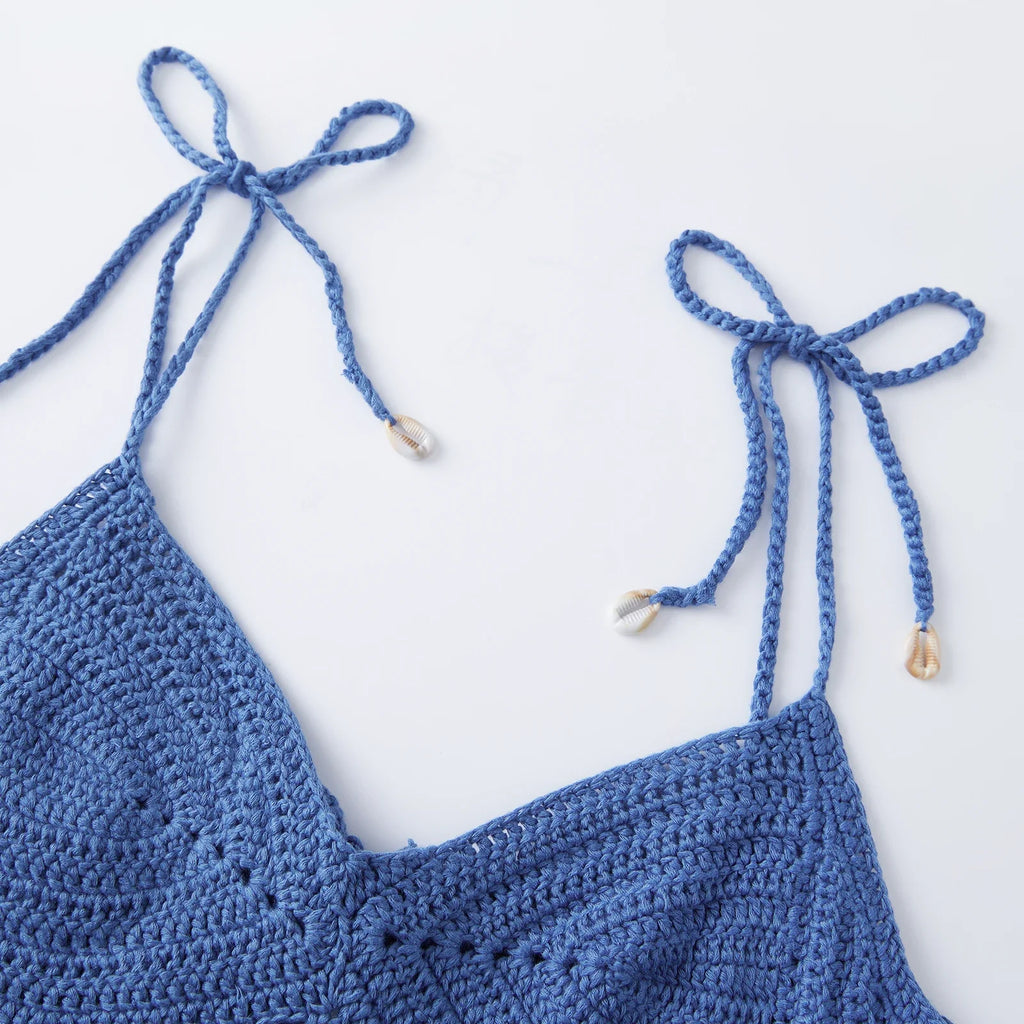Women Sleeveless Tie Shoulder Strap Asymmetric Hem Camisole Solid Color Crochet Cami Tops Summer Crop Tops