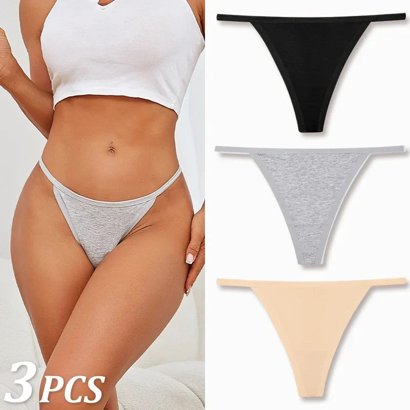 3PCS Seamless Cotton Thong Women Thin Strap Low Waist High Flexibility Panties Sexy Underwear Ladies Briefs T-back Soft Women