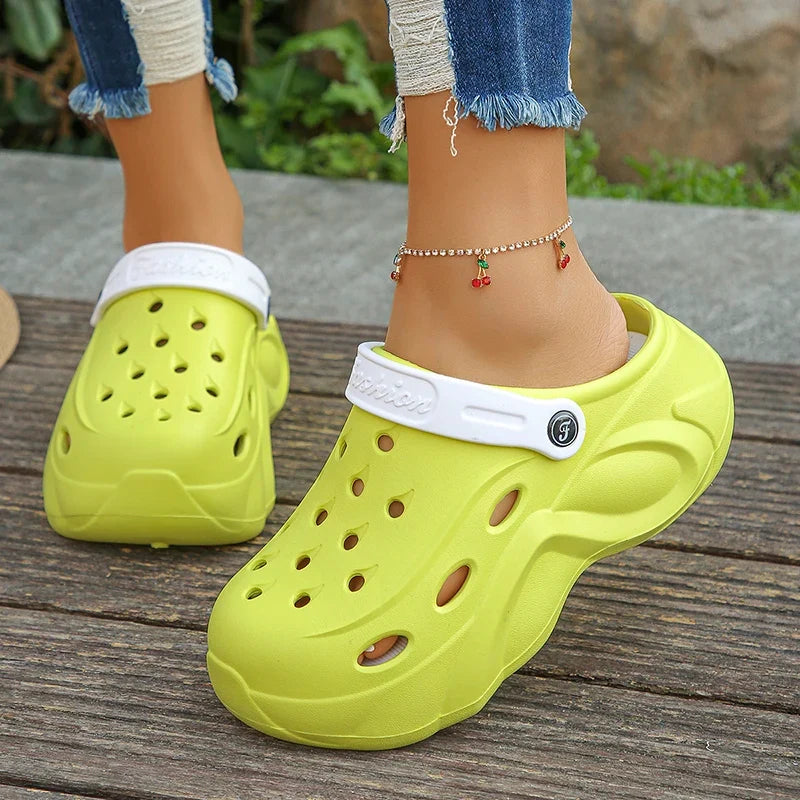 Closed Toe Chunky Platform Sandals Woman 2024 Thick Bottom Non-Slip Beach Sandalias Mujer Summer Hollow Out Soft Casual Shoes
