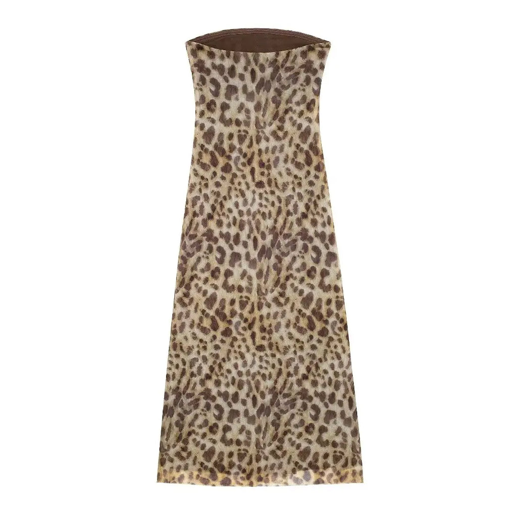 2024 Dress For Women Summer Chic Print Mesh Sleeveless Sexy Side Slit Slim Dresses Wild Beach Resort Style Woman Dress