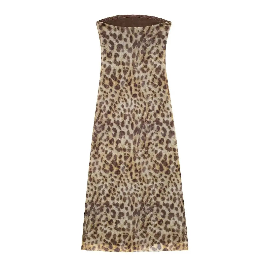 2024 Dress For Women Summer Chic Print Mesh Sleeveless Sexy Side Slit Slim Dresses Wild Beach Resort Style Woman Dress