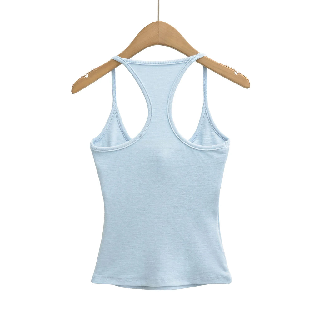 Early Spring New Style Hot Girl Pure Desire Sexy U-Neck Chest Pad Elastic Base Tank Solid Color Backless Sleeveless Top 6JYN