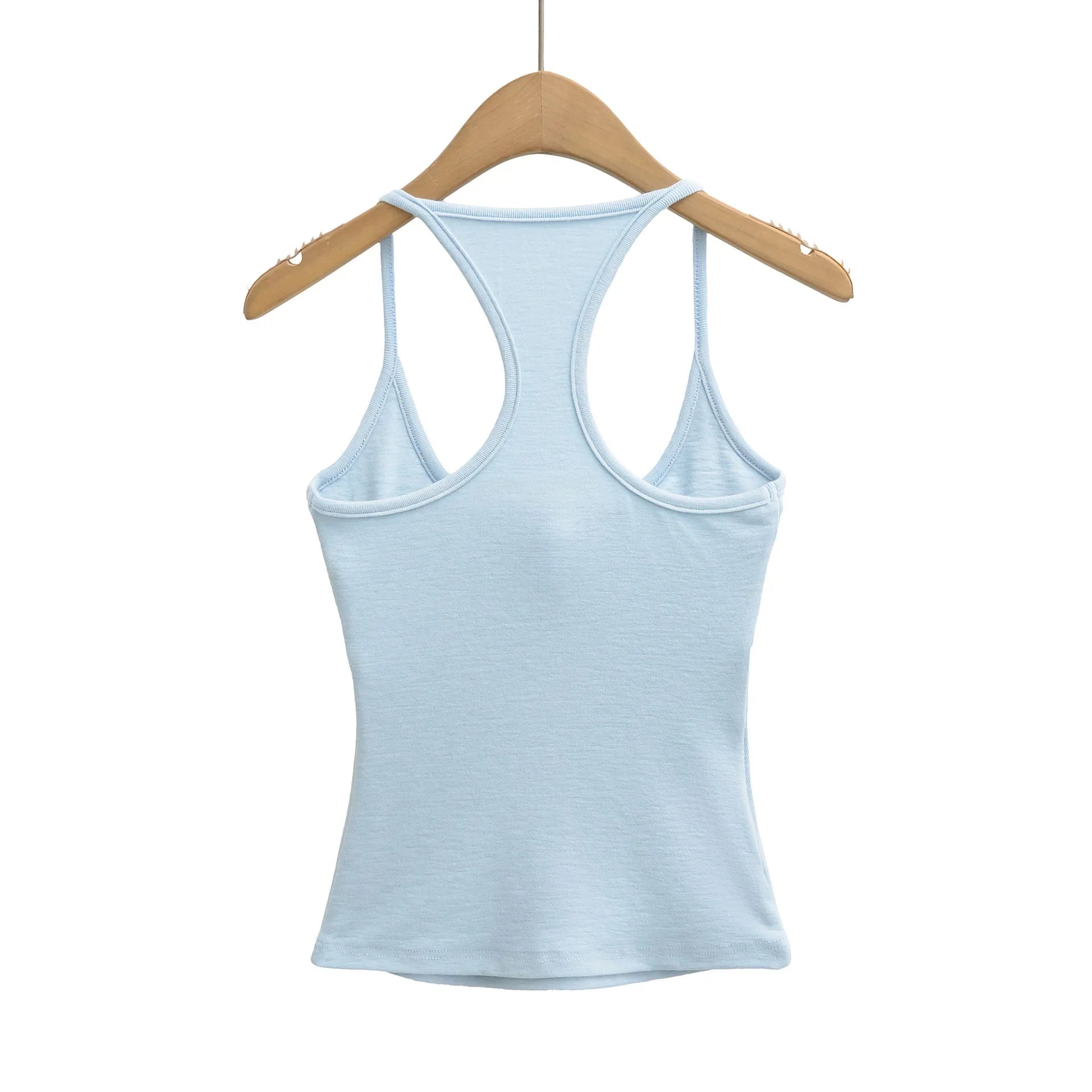 Early Spring New Style Hot Girl Pure Desire Sexy U-Neck Chest Pad Elastic Base Tank Solid Color Backless Sleeveless Top 6JYN