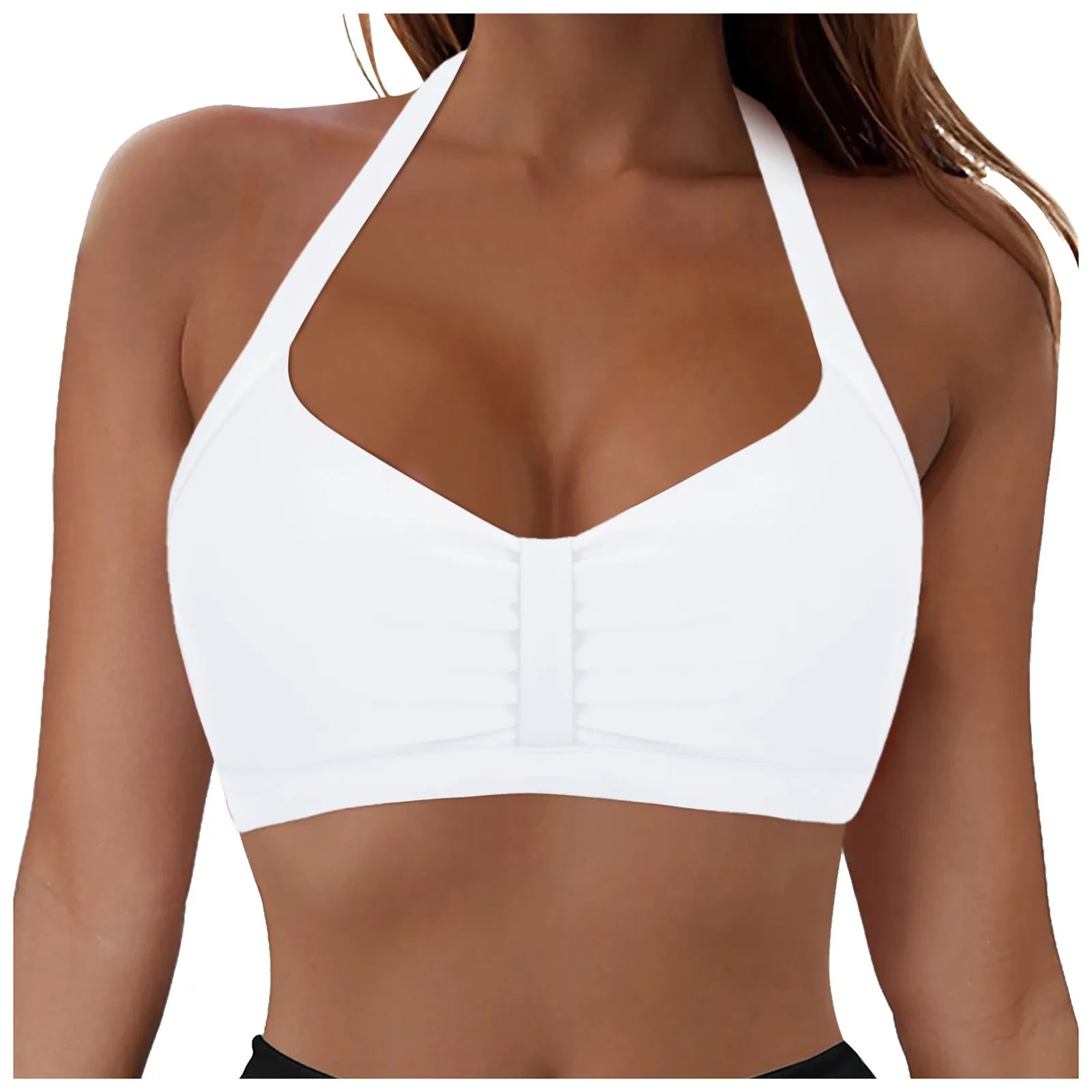 Womens Halter Neck Ruched Bikini Top Padded Push Up Swim Tops Adjustable Tie Back Bathing Suit Top Beach Pool Vacation Swimwear