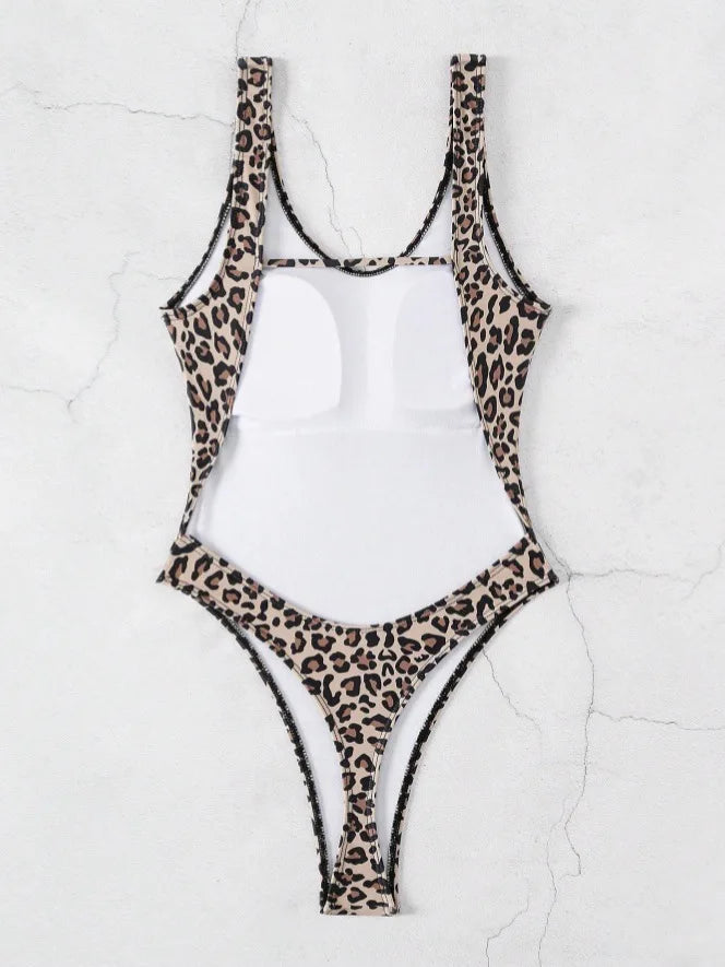 Sexy Leopard Print One-piece Backless Swimsuit for Women V-neck Monokini Bikni 2026 Summer Beach Vacation Slim Swimwear New