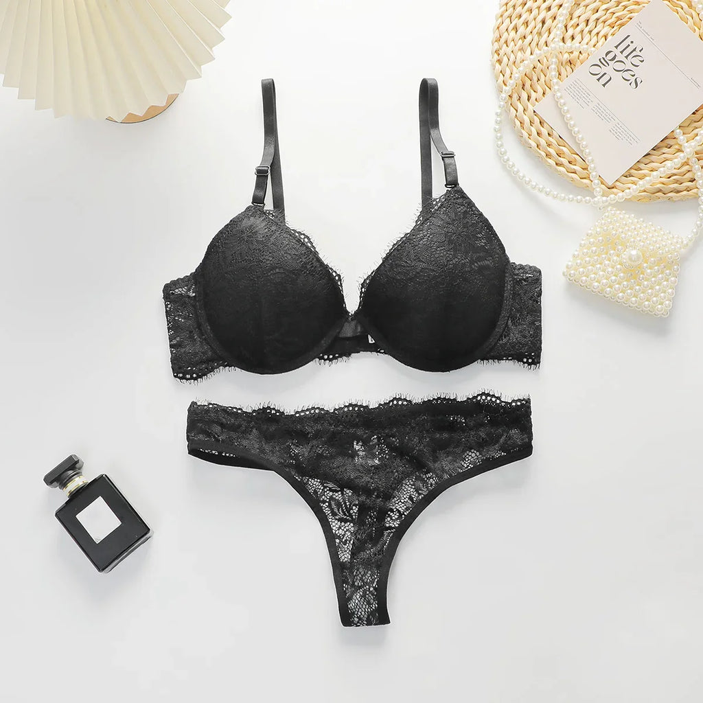 High Quality Simple And Sexy Lace Women's Push Up Two-piece Bra And Underwear A3107