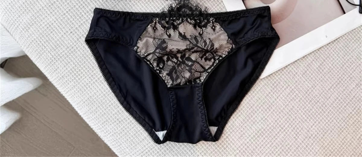 Deep V Halter Neck Bra Set French Style, Lace Push Up Bralette for Small Chest, Sexy Wireless Triangle Bra Set MOYISU Sexy Tushy