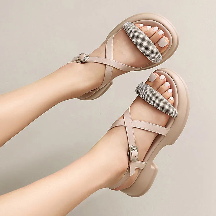 Summer High Heel Sandals Women's Outdoor Wear Thick Bottom Lightweight Trendy Small Size Beach Shoes Korean Style Footwear