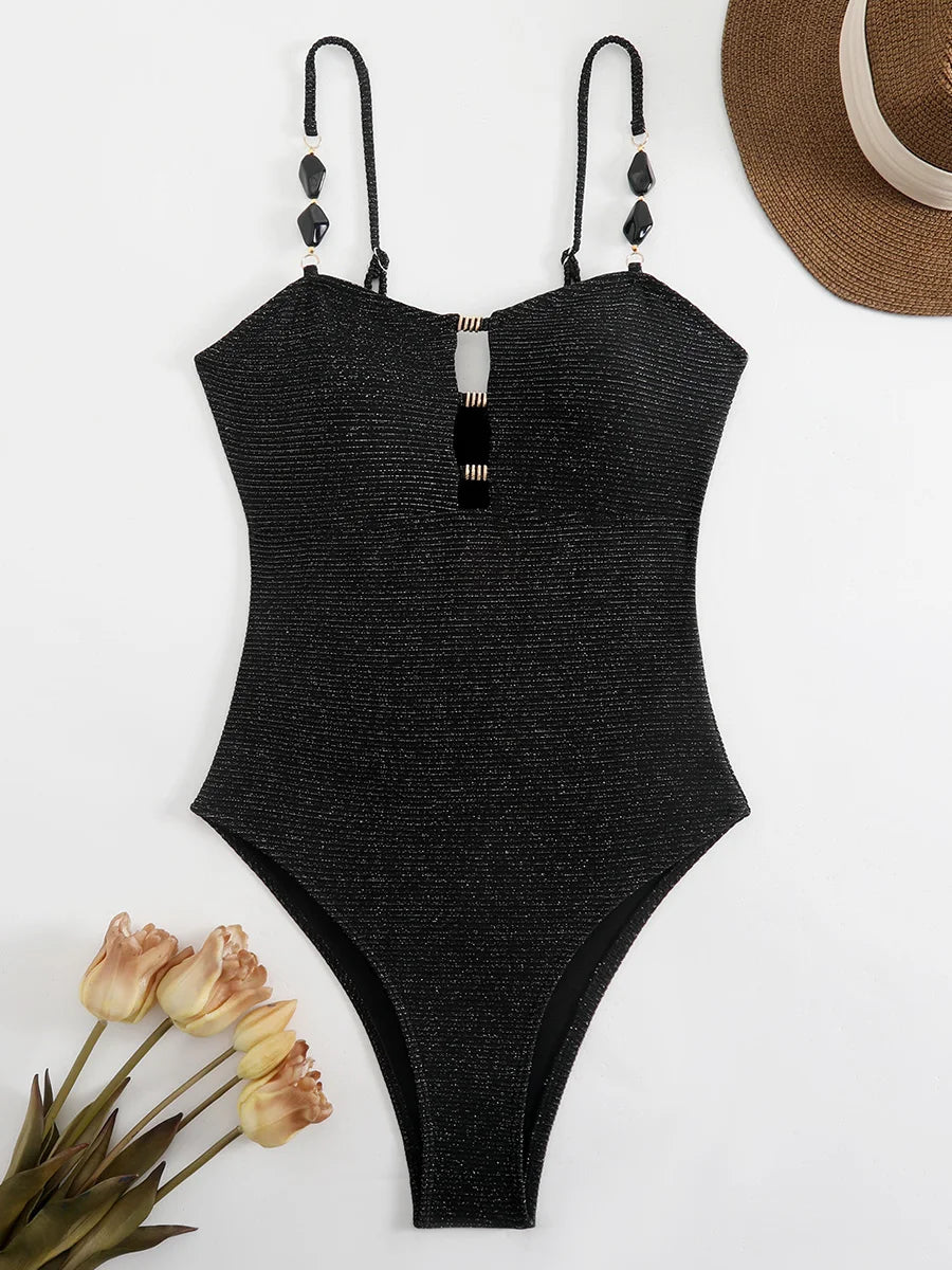 S - XL Glitter Sparkling One Piece Swimsuit Women Swimwear Female High Leg Cut Monokini Bather Bathing Suit Swim Beachwear
