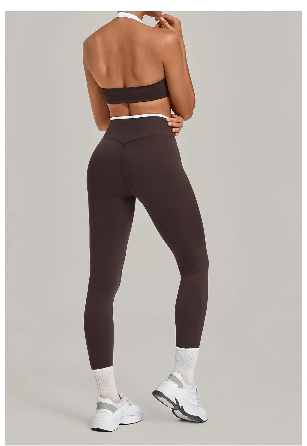 2 Pieces Color-block Yoga Sets Women  Hanging Neck Sports Bra High Waist Pants Built-in Pockets Outdoor Fitness Workout Suit