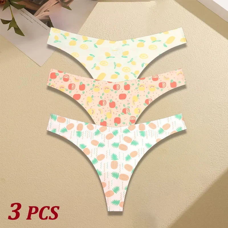 3Pcs Women G-string Seamless Sweet Fruit Thongs Low-waist Panties Ladies Soft Cute Thongs Female S-XL T-Back Panties Underwear