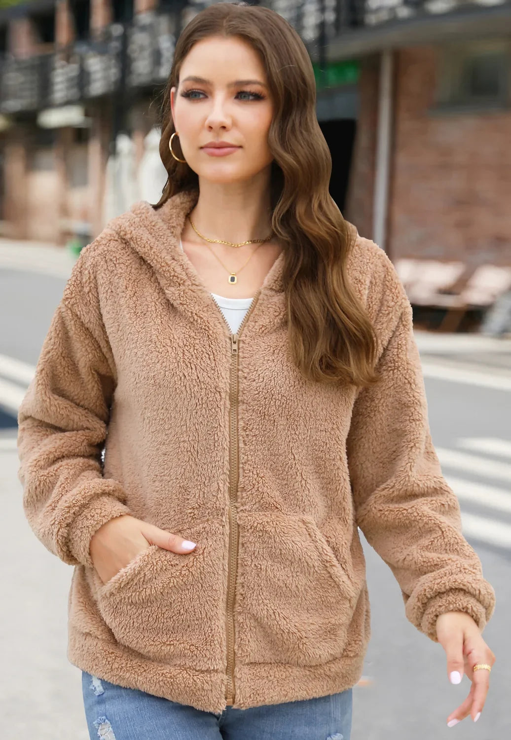 Phantasy Woman Hooded Fleece Coat Womens Casual Jacket Soft Heavy Autumn Winter Solid Hooded Jacket Ladies Outwear Overcoat