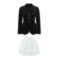 French-style Elegant Stand-up Collar Tie-waist Slim-fit Pleated Long-sleeve Shirt For Women With Waist Lace Cake Skirt QXS5