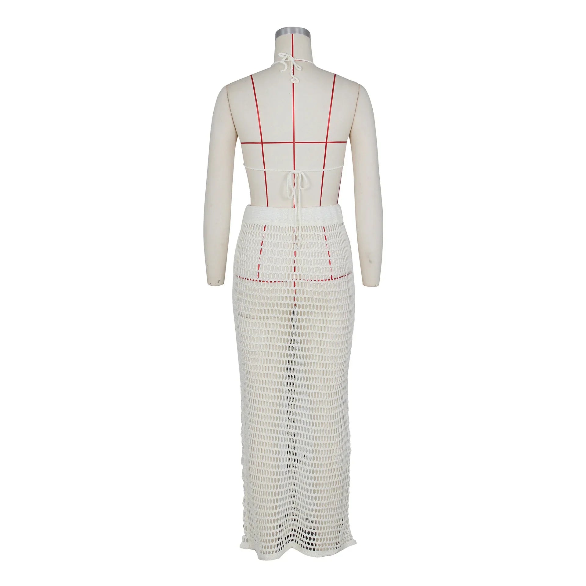 DEKA Beach Cover Up High Split Crochet Knitted Tunic Beach Dress Beach Wear Beachwear Women Long Knit Hollow Tassels Skirt Suit