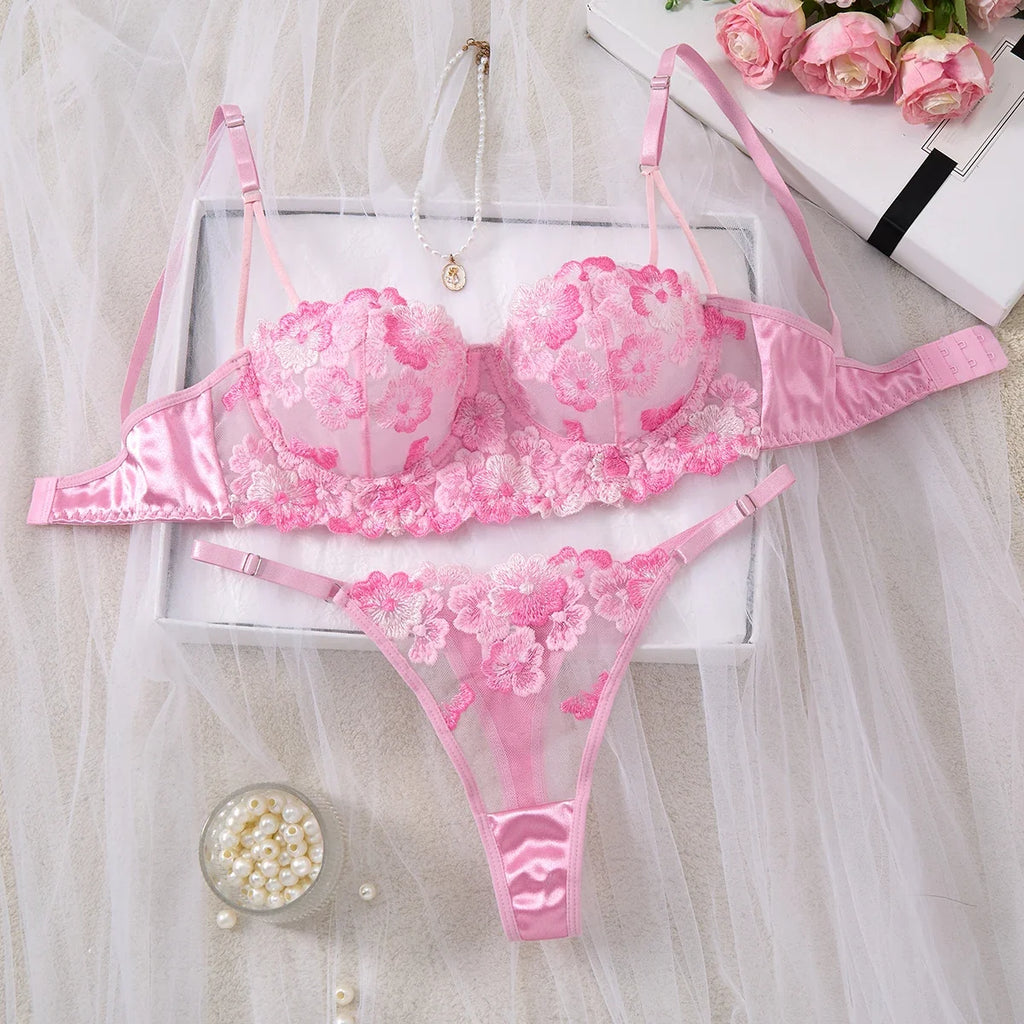 Women's Sexy Bra and Underwear Set - Elegant Floral Pattern - Erotic and Sensual Clothing - Suitable Beautiful Girls ZA825121