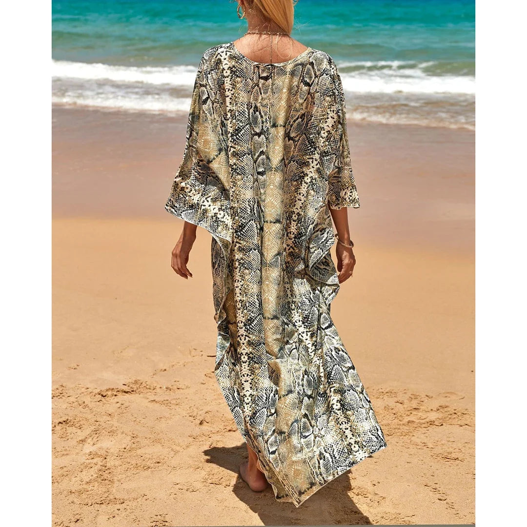 Sexy Zebra Printed V Neck Tunic Beach Cover Up Cover-ups Beach Dress Beach Wear Beachwear Beach Long Dress Female Women V4159