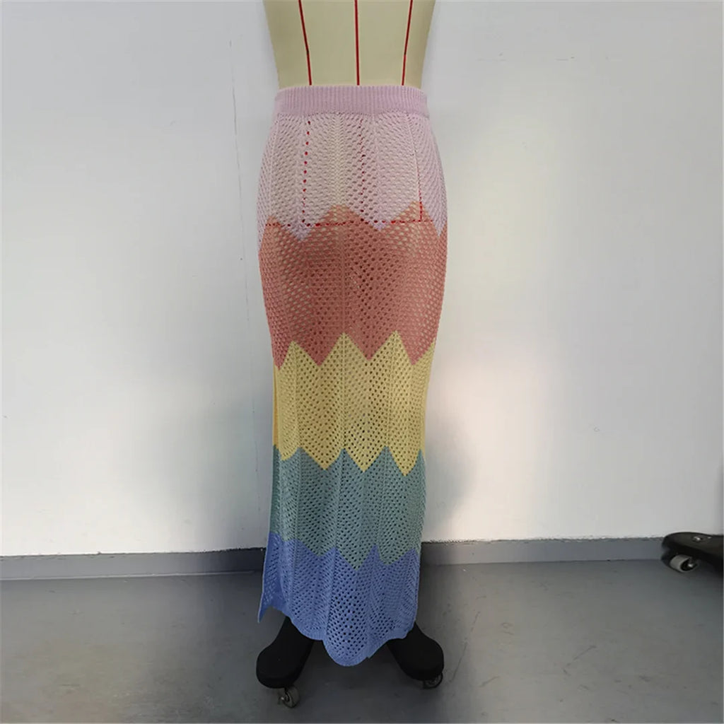 New Colorful Hollow Out Knitted Tunic Beach Cover Up Cover-ups Beach Dress Beach Wear Beachwear Long Skirt Female Women K6588