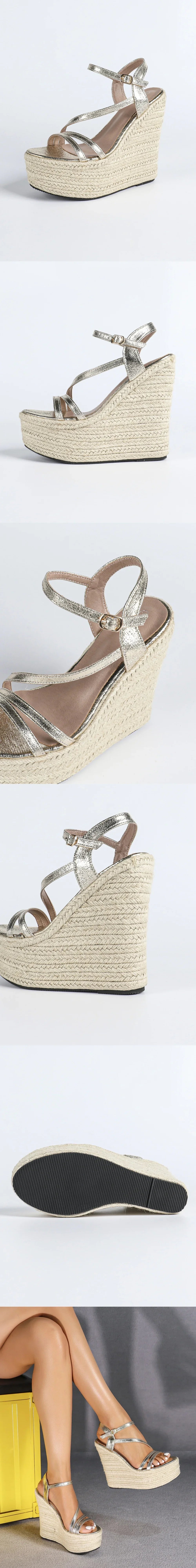 2026 New Big Size 43 Summer Bohemain Espadrilles Wedges Sandals Women High Heels Shoes  Ankle Strap Platform Sandals