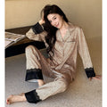 2026 Pajamas for Women Ice Silk Sexy Lace Small Leopard Print Long Sleeve Home Clothes Pajamas Set Can Be Weared Outside