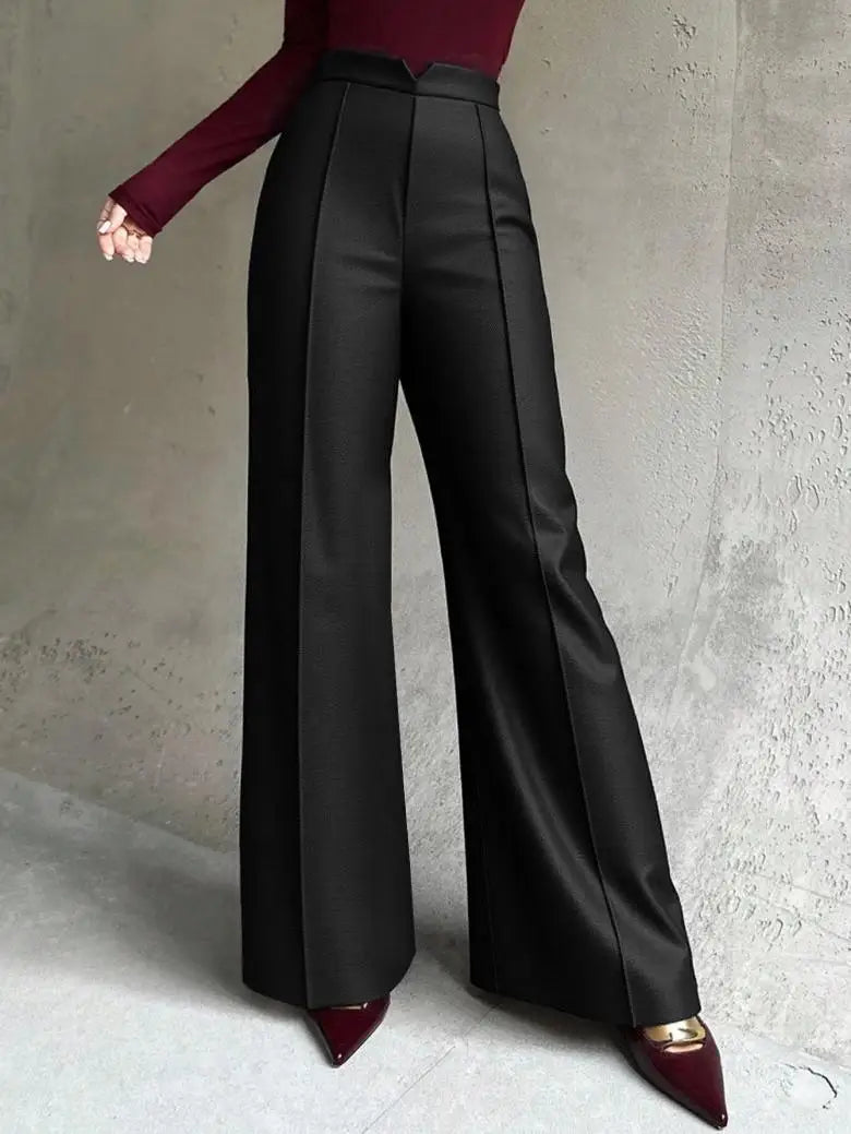 Women's Black High-Waisted Suit Pants Draped Slim-Fit Versatile Workwear for Lady Spring Autumn High-Waisted Straight-Leg Pants