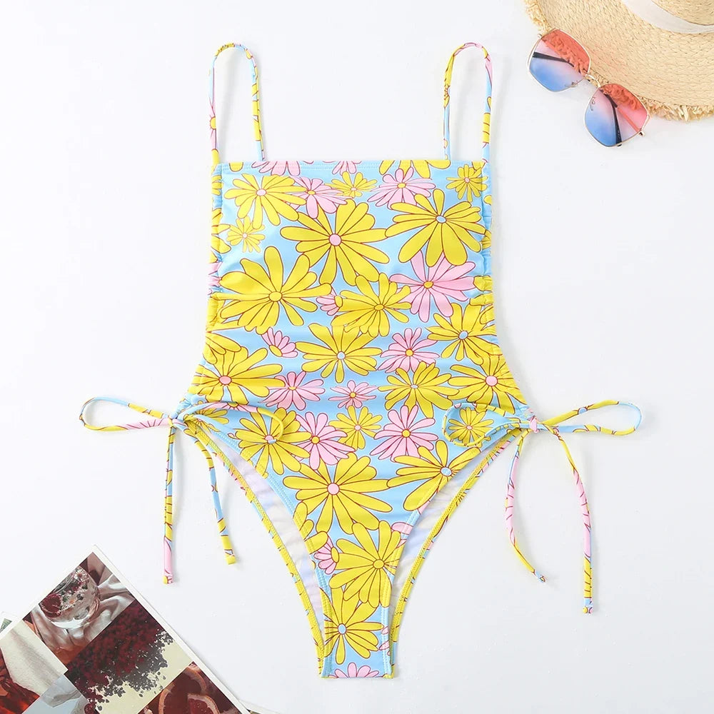 2026 Floral String One Piece Swimsuit Backless Sexy Swimwear Women Bathing Suit Female Swimming Summer Beachwear Bodysuit