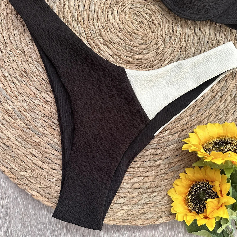 Push Up Solid Patchwork Bikini 2023 Sexy Women Swimsuits Female Swimwear Micro Bikini Set Brazilian Biquini Beachwear Swim Suit