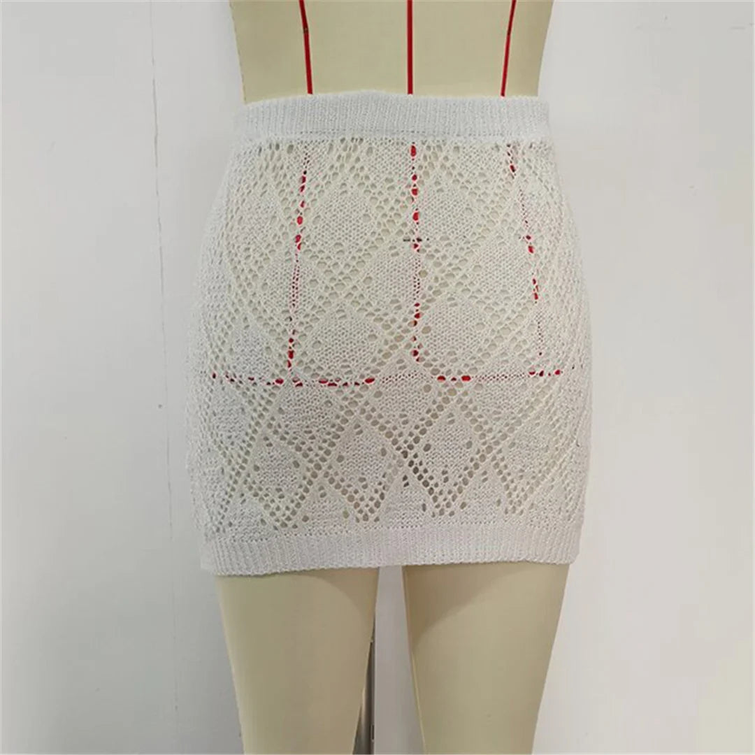 Sexy Hollow Out Crochet Knitted Tunic Beach Cover Up Cover-ups Beach Dress Beach Wear Beachwear Mini Skirt Female Women K6587
