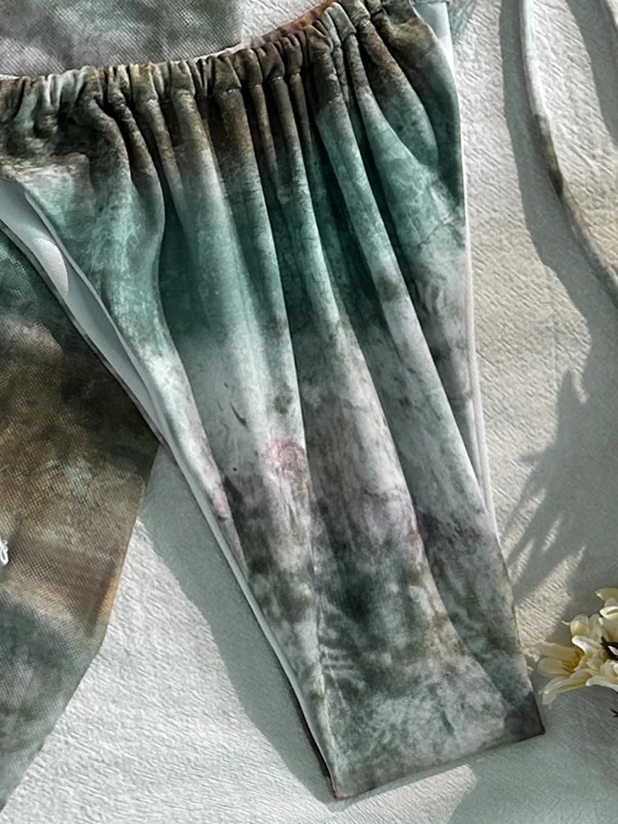 Tie Dye with Skirt Halter Beads Bikini Women Swimwear Female Swimsuit Three-pieces Bikini Set Bather Bathing Suit Swim Beachwear