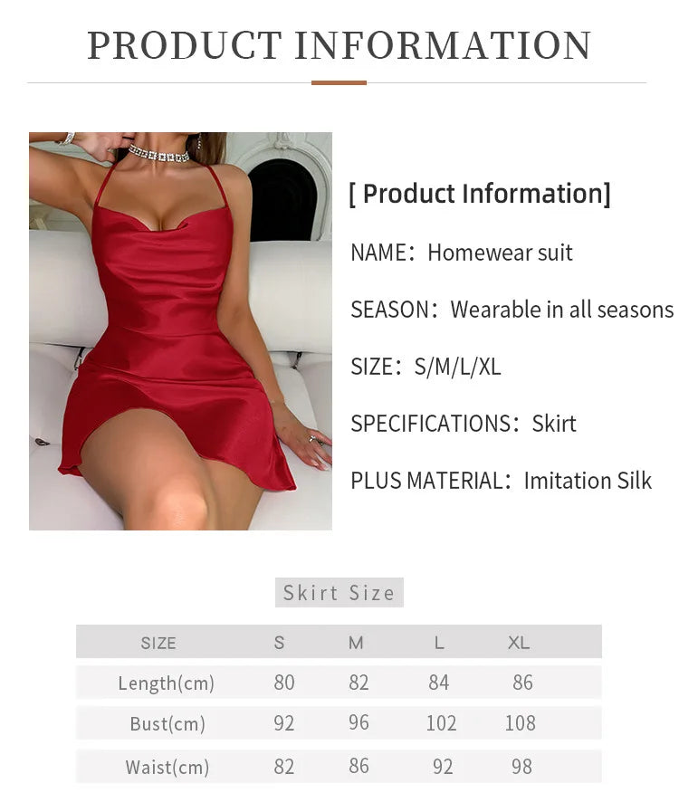 Women Summer Sexy Satin Silk Nightdress Sleepwear Cross Straps Slip Mini Dress Backless Nighties Pajamas Sleepshirts