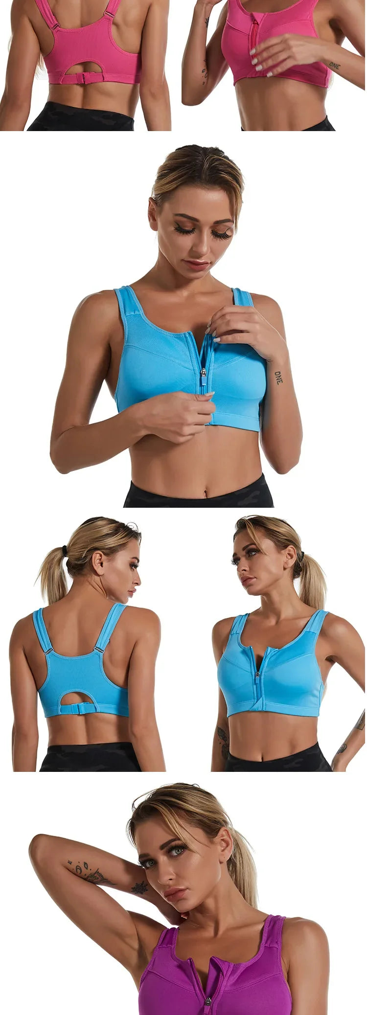 Sports Bra Women Front Zipper Push Up Gym Jogging Crop Tops Female Yoga Fitness Shockproof Vest Sujetadores Sport Bras for Women