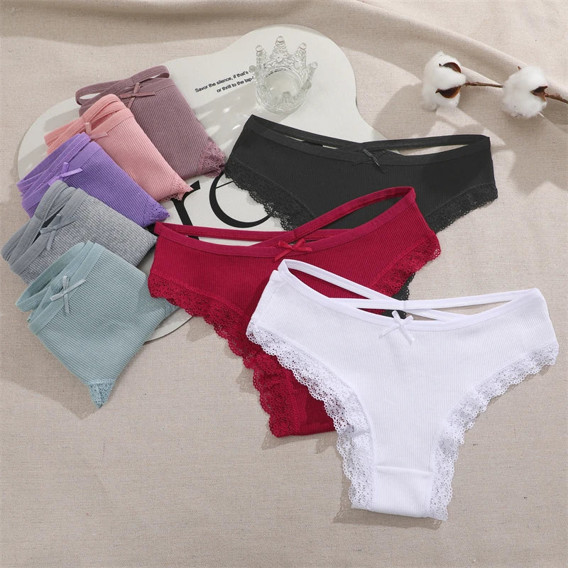4PCS Cotton Seamless Panties Hollow Sexy Design Unique Low Waist Women Panties Breathable Girls Underwear Soft Lingerie S-XL