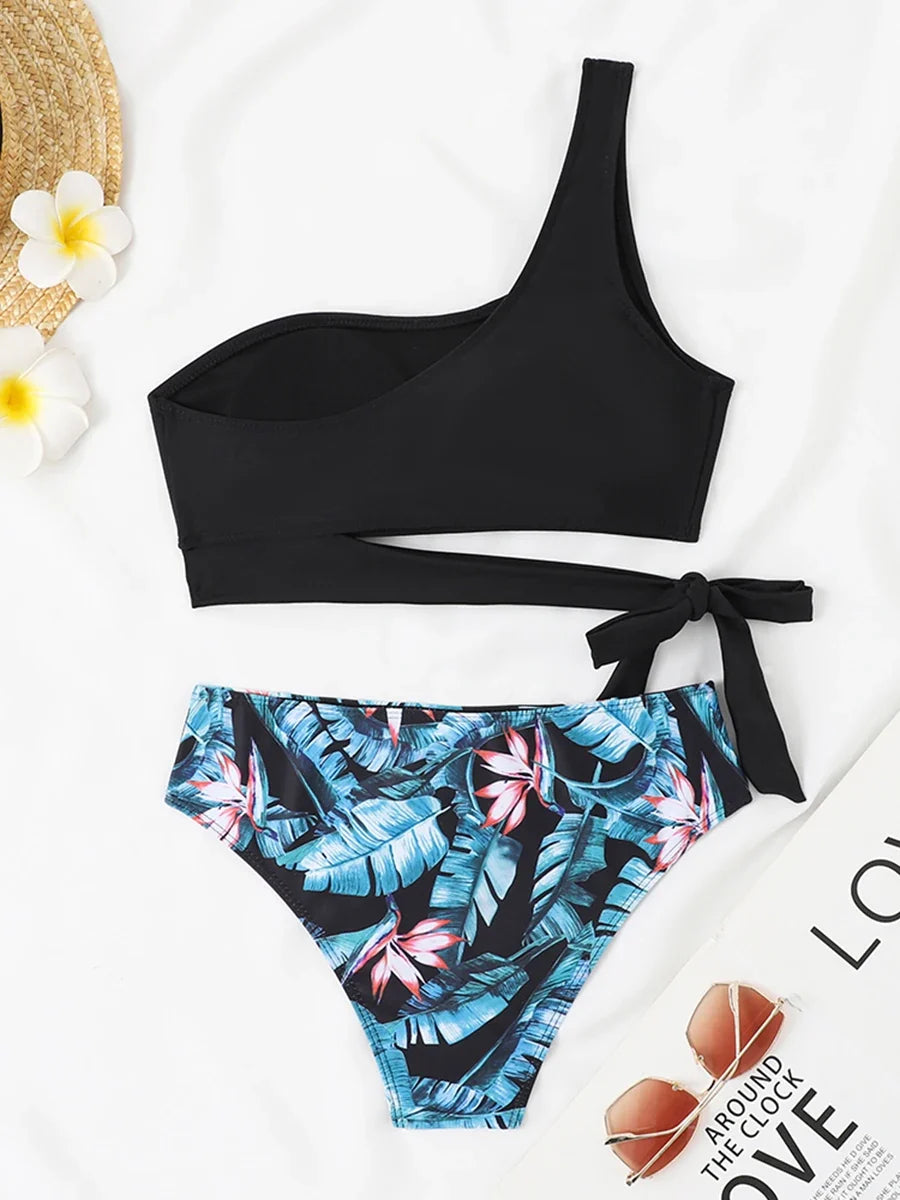 One Shoulder Bikini Set Sexy 2025 Swimsuit Women Solid Padded Swimwear Female Bathers Bathing Swimming Swim Suit Beachwear