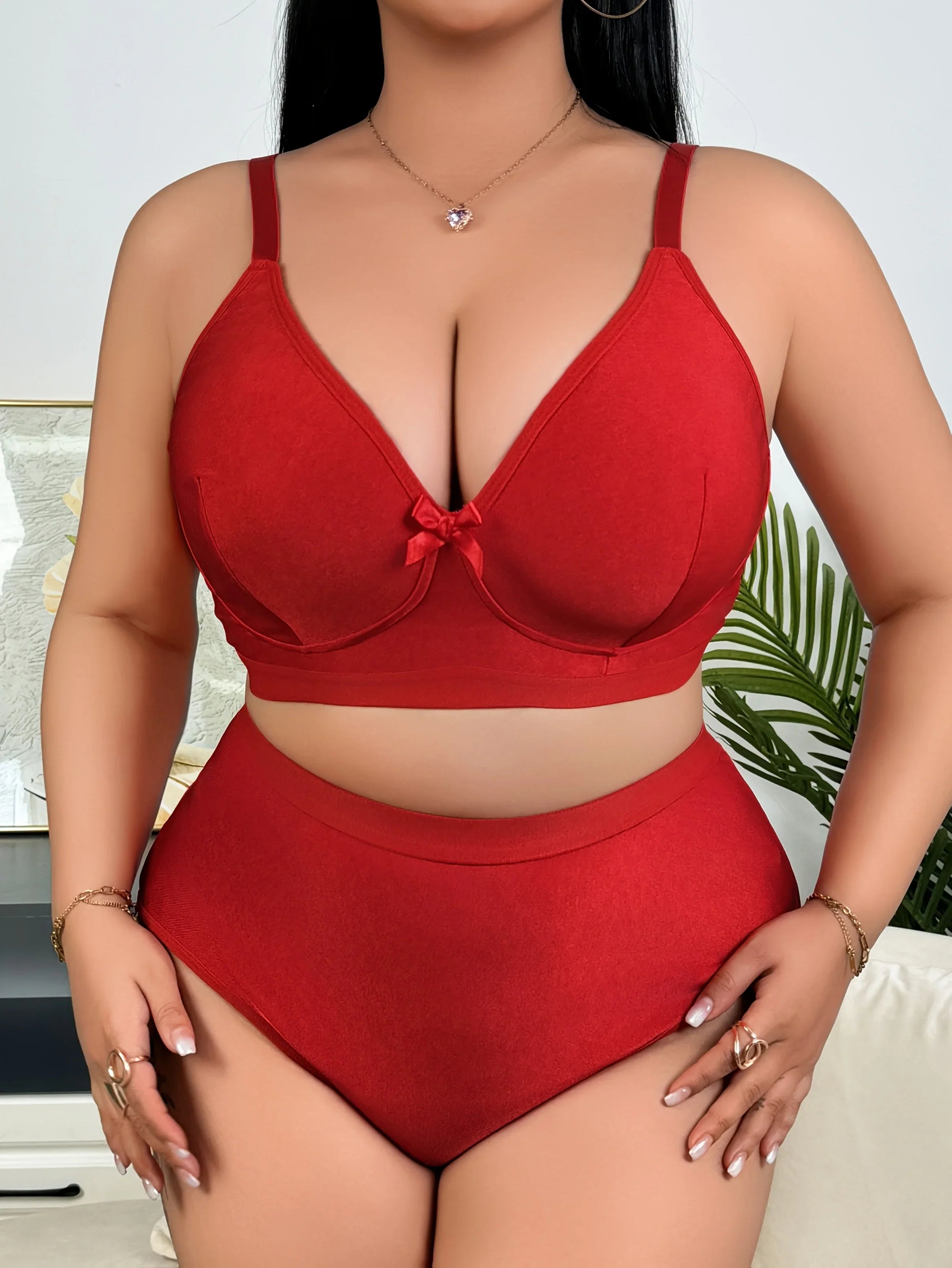 Plus Size French Lingerie Set, Breathable Seamless Wireless Full Bust Support Bra
