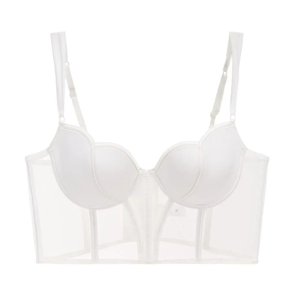 ja-dhāb / mu-thīr Kawaii Voom French Fishbone Bra Set Push up Bustier G-string Large Chest Slimming Anti-Sagging Lingerie Women