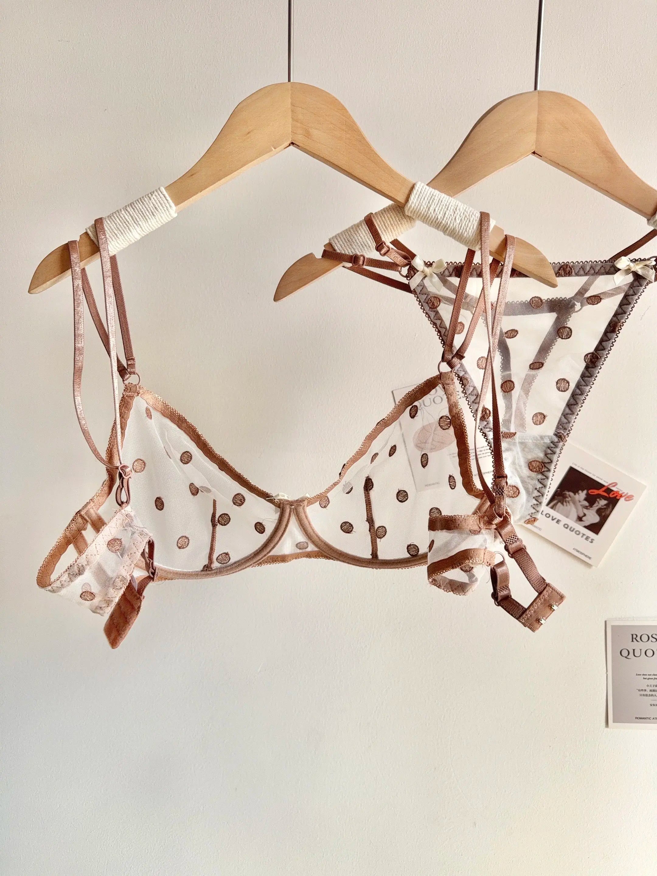 French Style Lace Underwear Set | Sexy Dotted Mesh Bra & Thong for Large Bust, Ultra Thin Slimming Anti Sag Lingerie MOYISU S-XL