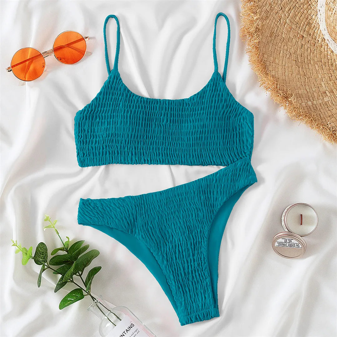 Sexy Wrinkled Butterfly Printed Bikini Female Swimsuit Women Swimwear Two-Pieces Bikini Set Bather Bathing Suit Swim Lady V713
