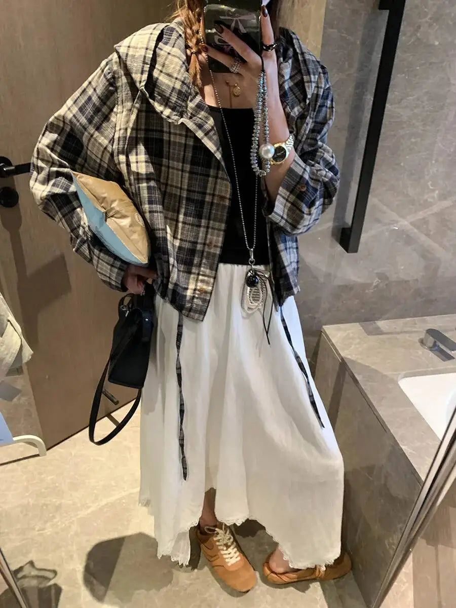 Spliced Lace Elastic High-waisted Slimming Skirt White Lace Trim Skirt Elastic Waist Casual Summer Style Skirt For Women 6S7Q