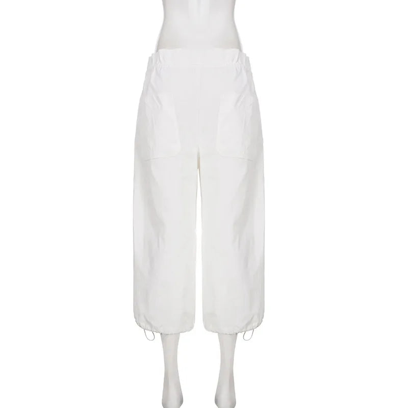 Summer women's elastic waist casual workwear low-rise mid-pants comfortable woven pants