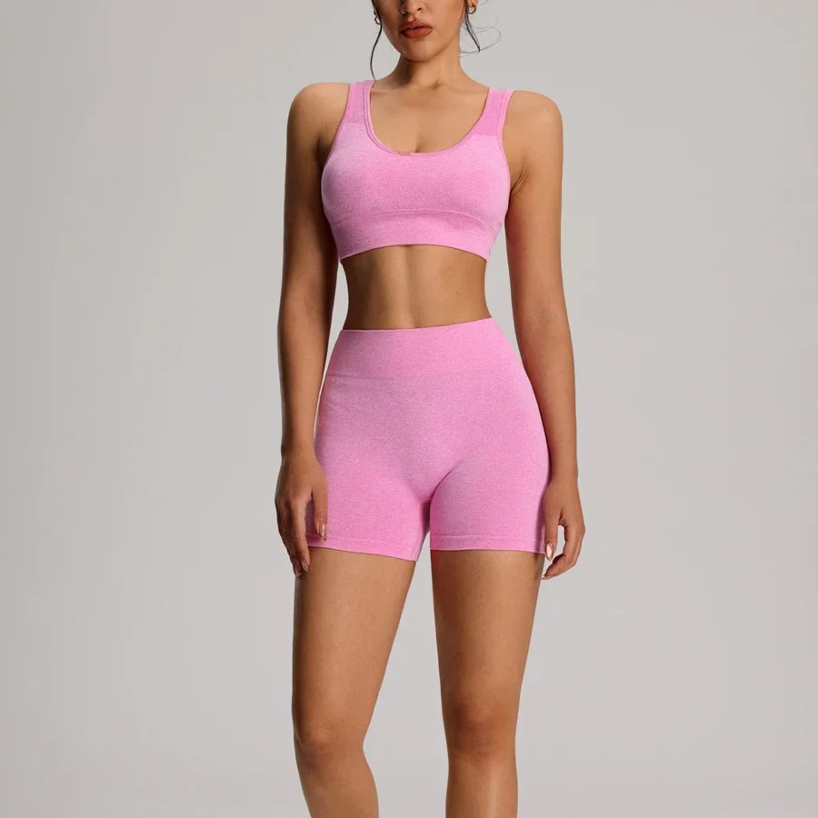 2pcs/set Yoga Sport Bra Shorts Set Sportswear Woman Gym High Waist Seamless Workout Shorts Leggings Activewear Women's Tracksuit