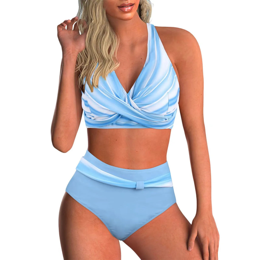 Vintage Hot Pink Gradient Tankini Set 2026 Women Bikini Cross Push Up High Waist Swimsuit Beach Bathing Suit Two Piece Swimwear
