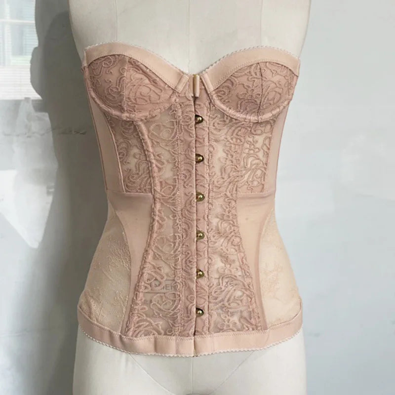 Spring Summer Sexy Hollow Out Waist Fishbone Strapless Shaping Top Slim Lace Corset Transparent Body Shaping Underwear G9N8