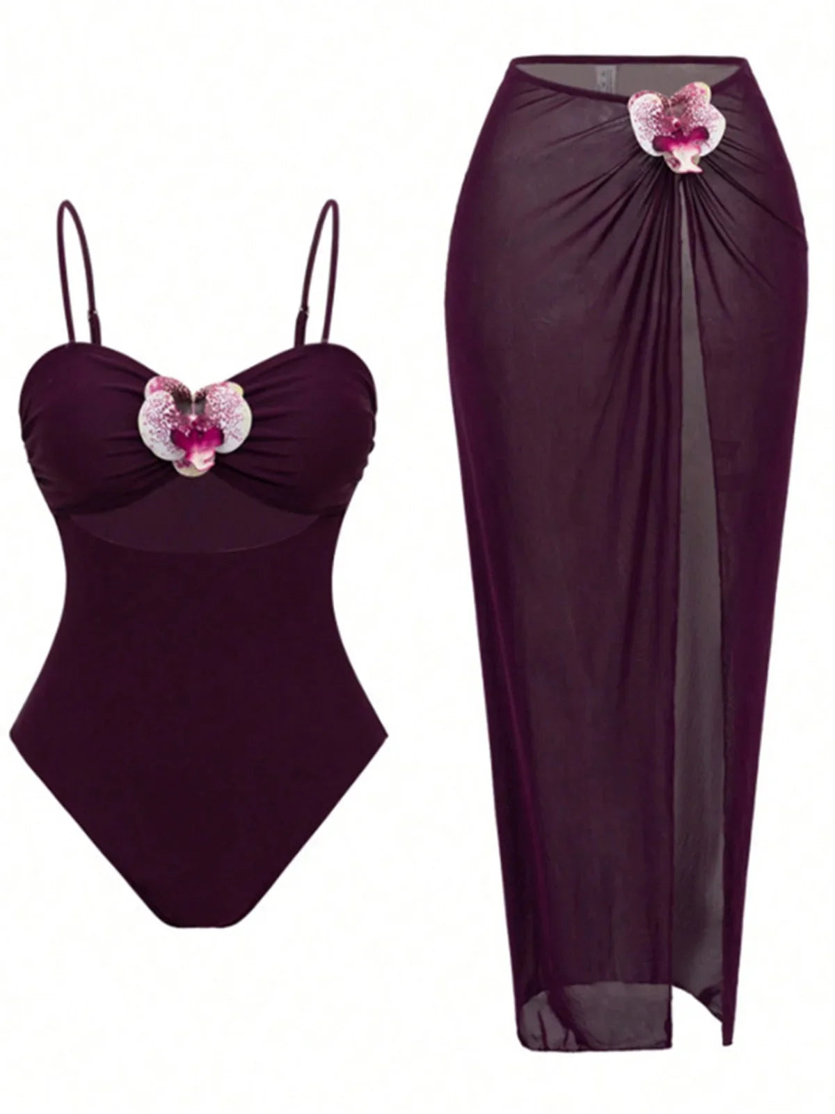 S - XL New 3D Flowers With Skirt One Piece Swimsuit Women Swimwear Female High Cut Leg Monokini Bather Bathing Suit Swim V8018