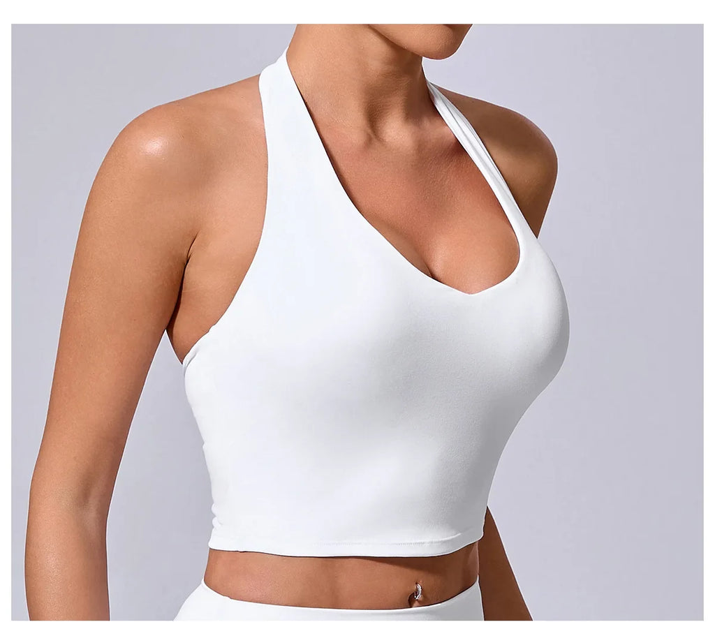 Hanging Neck Yoga Sports Bra Women Breathable Shock Proof Gym Workout Fitness Push Up Top Yoga Running Sportswear Vest Sexy Bra