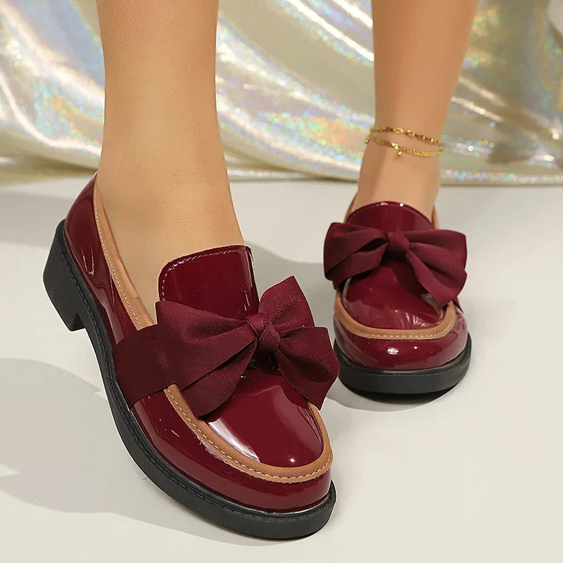 Plus Size 43 Bowknot Loafers Women 2026 Autumn Thick Sole Platform Oxfords Shoes Woman Comfortable Slip On Single Shoes Ladies