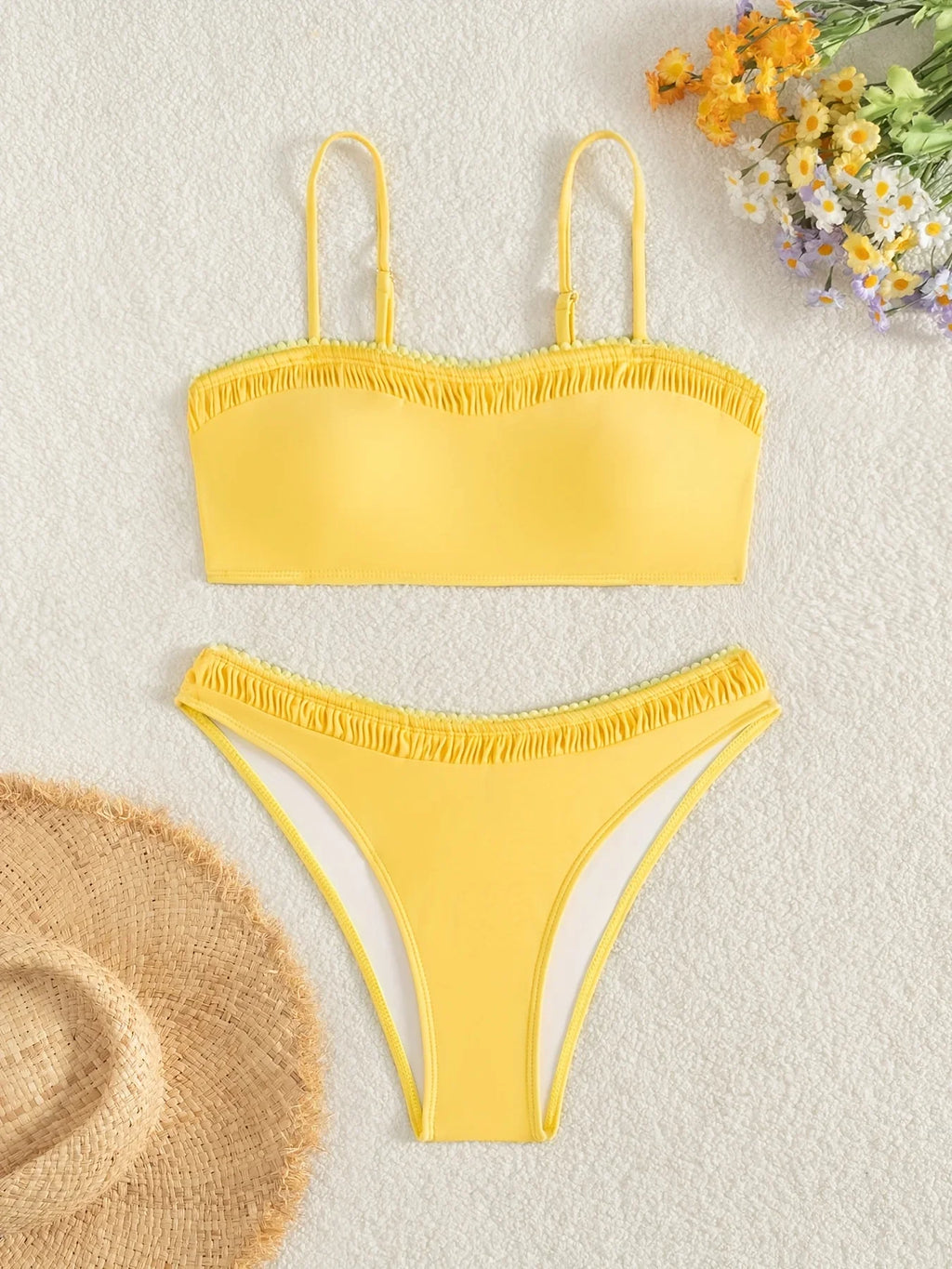 ZTVitality Sexy Yellow Push Up Bikini Set 2025 New Arrival Padded Bra Mid Waist Swimsuit Women Swimwear Summer Beachwear Biquini